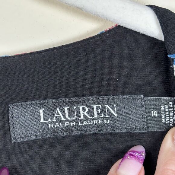 Lauren Ralph Lauren Dress Sz 14 Floral Fit Flare Stretch Jersey MISSING BELT NWT - Picture 3 of 11